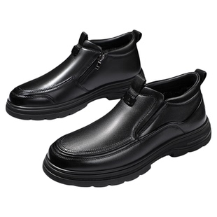 七匹狼棉鞋男款加绒休闲皮鞋冬季防滑加厚爸爸保暖鞋黑色真皮男鞋