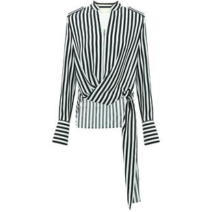 COCOBELLA静奢风黑白竖条纹气质衬衫女26春设计感飘带衬衣SR535