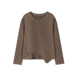 时然大码女装波浪长袖T恤25秋季新款胖mm正肩遮肚显瘦打底衫上衣