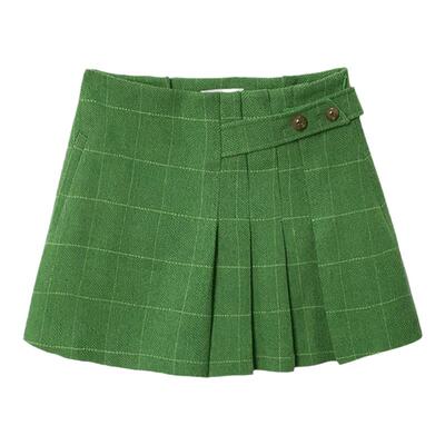 软糖绿格纹高腰褶裥裙裤