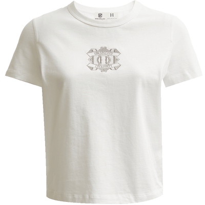 SEASONHIGH 女士夏季短款T恤罗纹圆领立体刺绣基础百搭上衣女装