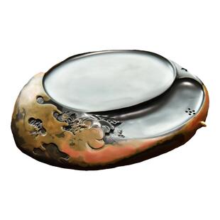 歙砚茶盘原石功夫茶海高端作品名师匠人手工雕刻山水天然皮色茶台