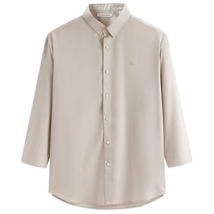 太平鸟男装纯色刺绣衬衫夏季翻领长袖衬衣男士商务休闲上衣