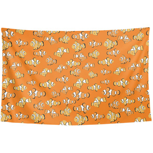 可爱热带小丑鱼海葵鱼插画写真水族馆鱼店装饰画背景墙布海报挂布