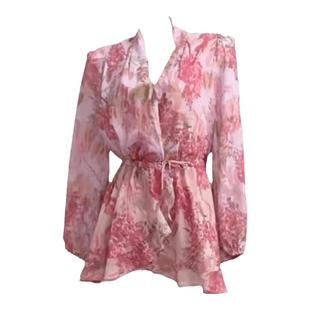 图图小有名气碎花短裙V领收腰长袖雪纺性感低胸显瘦连衣裙两件套