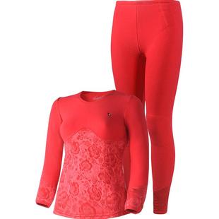 花雨伞女士弹力棉加绒加厚蕾丝打底保暖内衣美体秋衣秋裤套装秋冬