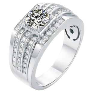 新款莫桑石戒指男款S925纯银镀18K白金PT950铂金镶嵌结婚钻戒婚戒