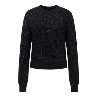 MISS BUCCI秋冬季落肩圆领宽松时尚烫钻羊毛混纺针织衫毛衣女