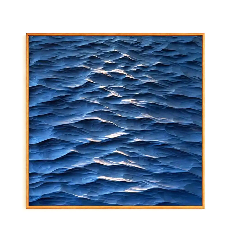 现代简约海浪木雕立体装饰画
