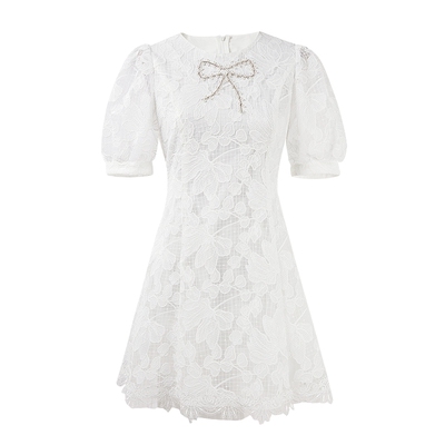 MISSCOCOON股线蕾丝绣花蝴蝶结钻链连衣裙夏款