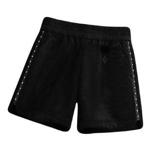 啄木鸟秋冬季加厚平绒短裤女高腰显瘦松紧腰靴裤a字宽松阔腿裤