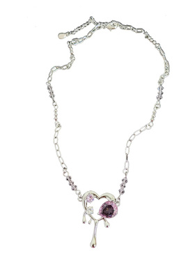 铜+粉锆女粉色甜美爱心项链