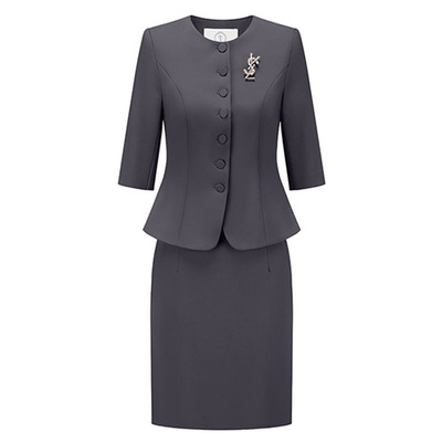 正式场合轻奢深灰色西装套装工装