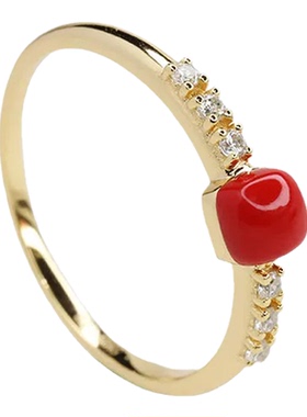 复古纯银红宝石镶钻戒指女士首饰