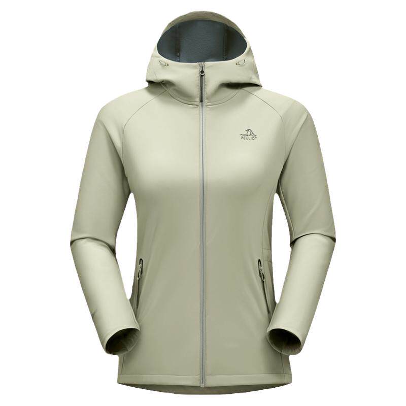 伯希和户外软壳衣女加绒防风运动收腰夹克上衣连帽冲锋外套登山服