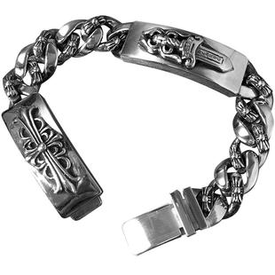 欧美时尚男士饰品嘻哈风手链男款钛钢个性潮男古巴幸运十字架手饰