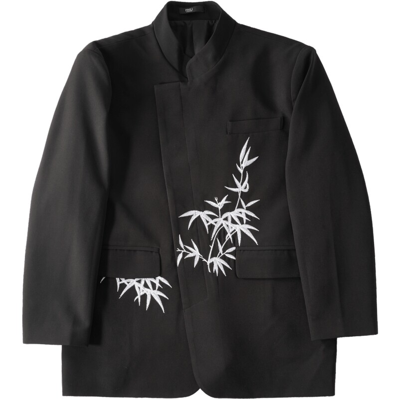 PINLI品立秋季新品中山装立领刺绣西服新中式休闲西装黑色男外套