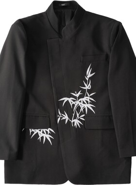 品立刺绣立领新中式西装外套男士