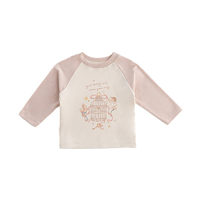 【新品】Oak Family儿童长袖印花宝宝T恤拼接套头上衣秋女童
