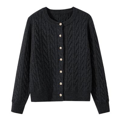 班尼路黑色针织衫外套女2025新款冬季短款保暖开衫毛衣加厚上衣M