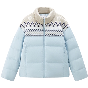 【商场同款】乐町撞色拼接毛织羽绒服女装宽松保暖外套C1ACF4403