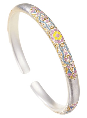 海棠花足银9999海棠花开口手镯