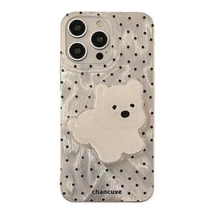 小众苹果15plus手机壳简约12波点小狗支架14promax韩系iphone13羽纱硅胶11防摔软壳