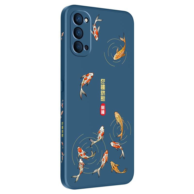 适用opporeno4手机壳reno4pro液态硅胶reno3pro中国风保护套oppo全包软壳reno3元气版防摔5g超薄外壳男女国潮