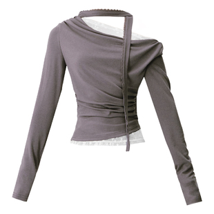 【现货】易碎商店·薄青洄游蕾丝斜肩打底衫斜肩针织上衣半裙套装