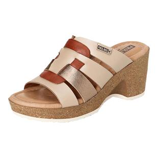 Pikolinos派高雁夏季牛皮革露趾高跟坡跟套脚拼色拖鞋PM242302