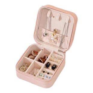 高档复古首饰盒便携旅行耳环戒指项链收纳盒印花珠宝礼品便携盒子