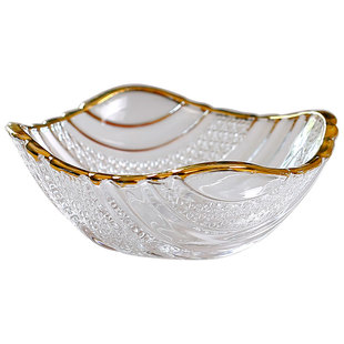 金边透明玻璃小果碗家用水果盘美容院酒店甜品点心碟糖果盘蘸料碗