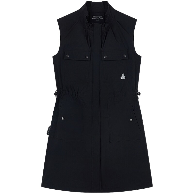 TeenieWeenie小熊女装26春夏季新款休闲通勤感褶边立领无袖连衣裙