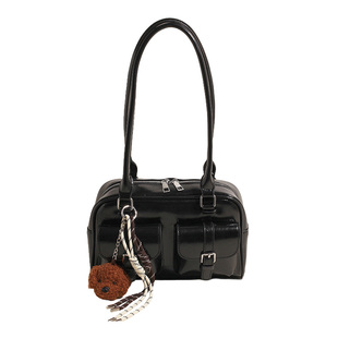 JANE KLAIN小众复古辣妹腋下包波士顿包时尚百搭漆皮保龄球通勤包