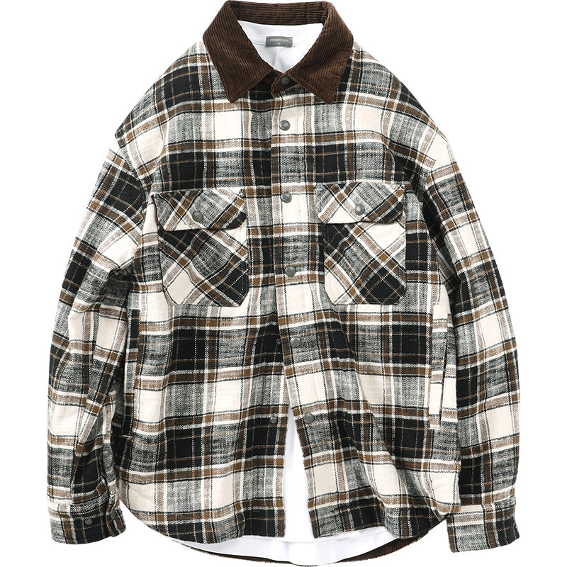 日系复古竹节格格纹质感翻领棉服