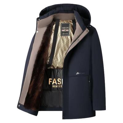 冬季男装中年爸爸羽绒棉服加绒加厚中长款棉衣老年貂绒派克服外套