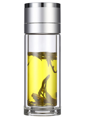 一键开盖双层玻璃杯速开盖茶杯