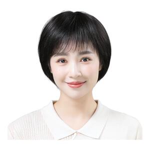 假发全头套女真人发丝波波头挂耳短发帽子真发自然中老年女妈妈款