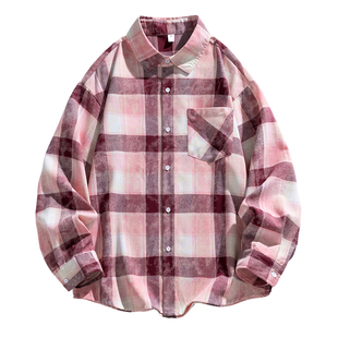 班尼路SK潮牌青年格子衬衫男秋季新款长袖衬衣休闲宽松男士外套YS