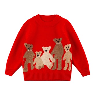 宝宝儿童100%羊绒针织衫女童山羊绒新款冬季新年红色拜年加厚毛衣
