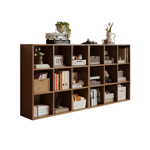 实木格子柜自由组合收纳框落地置物储物黑胡桃木色靠墙置物架家用