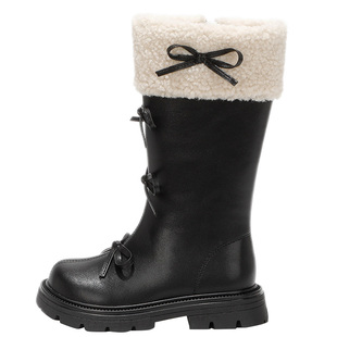 舞玛女童鞋子儿童长筒皮靴2025新款冬季小女孩加绒洋气软底高筒靴