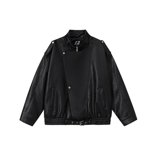 FORNINES复古斜拉链立领机车服皮衣男款春季款PU夹克国潮痞帅外套