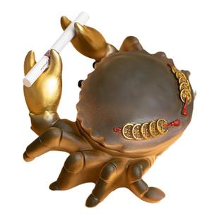 恬静招财螃蟹烟灰缸带盖防飞灰家用客厅办公室可爱搞怪装饰摆件