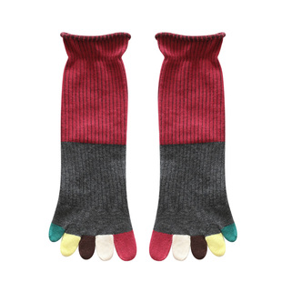 秋冬高帮堆堆五指袜子女厚中长筒纯棉松口潮彩色分脚趾 5双装包邮