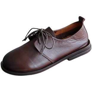 头层牛皮小牛皮精细做工单鞋休闲文艺森女复古浅口软底女鞋春季新