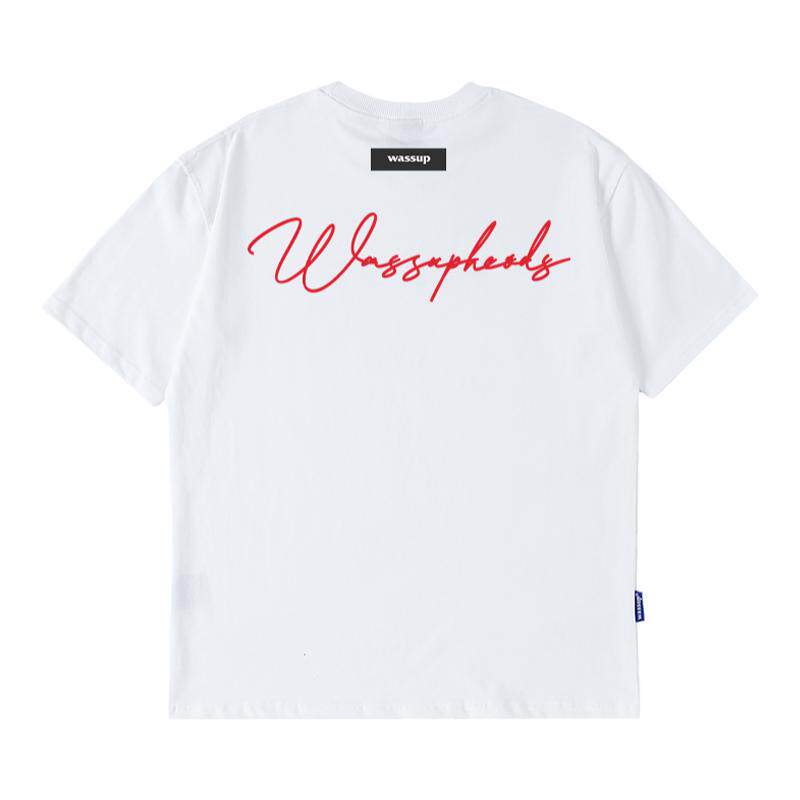 wassup描边字母短袖t恤