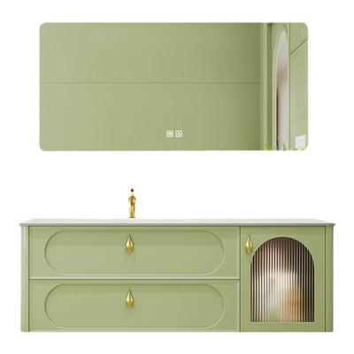 法式果绿色岩板热弯盆浴室柜组合