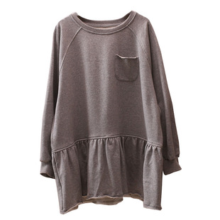 秋冬拼接荷叶边中长款卫衣连衣裙宽松百搭小清新大码胖MM设计感