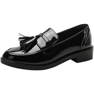 英伦风小皮鞋女软皮2025春秋新款休闲乐福鞋黑色复古平底豆豆单鞋